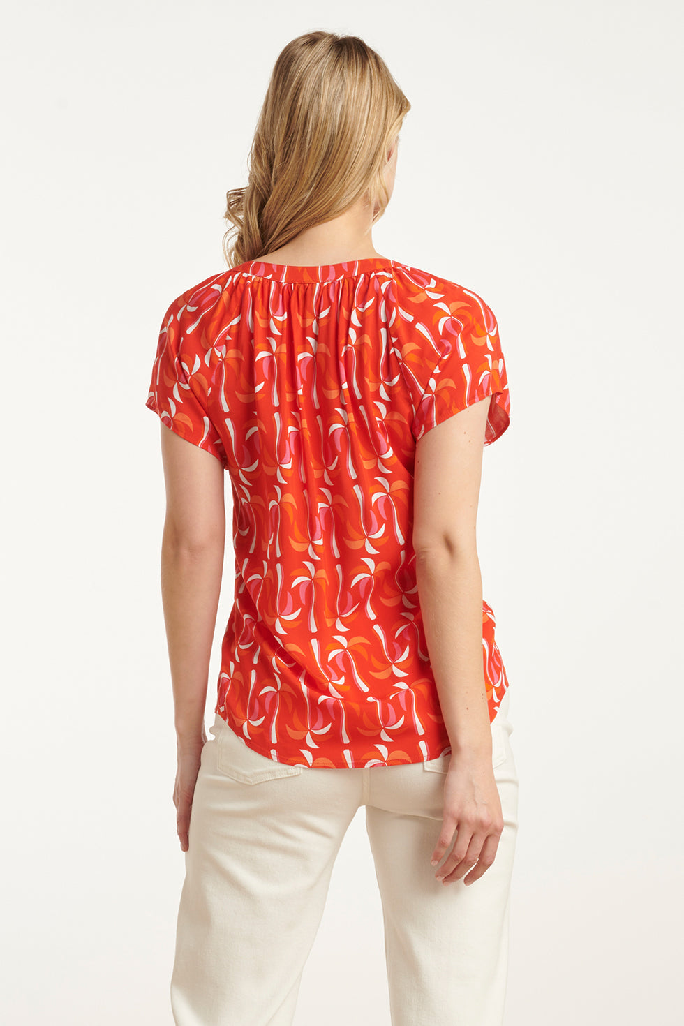 25055 Top Met V-Halspalmprint | Red-Multicolour