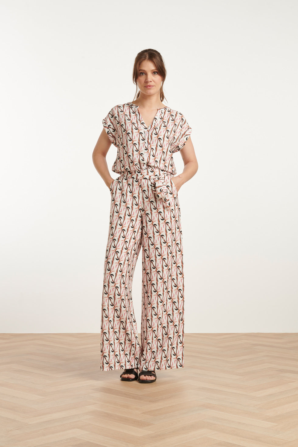 25059 Marocain Broek Met Palmprint | Sand - Muticolour