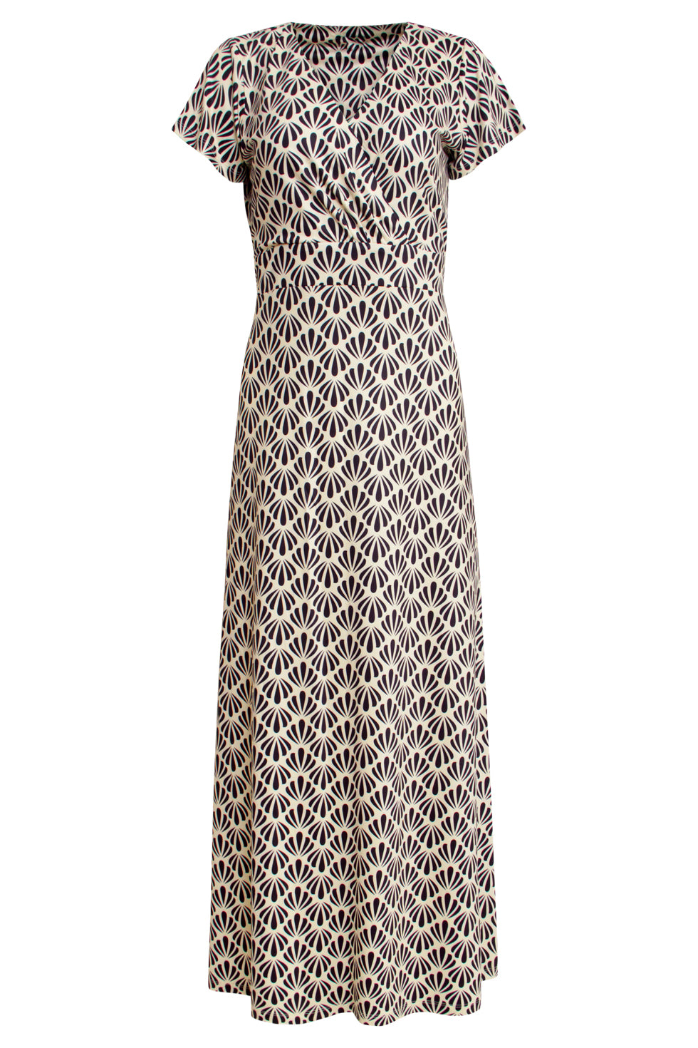 25063 E Schelpenprint Maxi-Jurk | Off White - Black