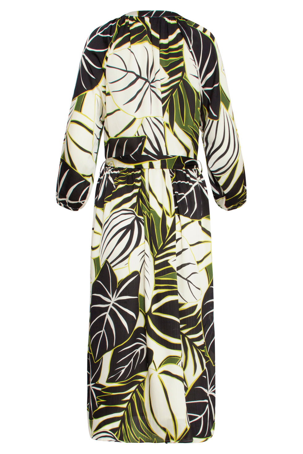 25070 Leaf Print Chiffon Midi Jurk | Green-Multicolour