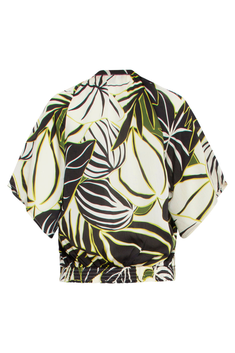 25071 Leaf Print Chiffon Top Met V-Halsflared Mouwen | Green-Multicolour