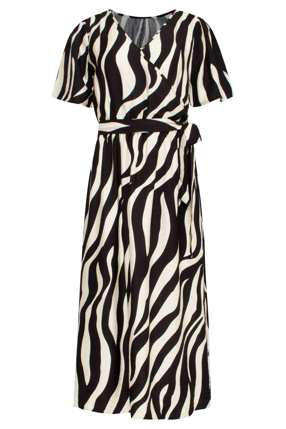 25077 Midi Jurk Met Zebrastijl Print | Offwhite-Black