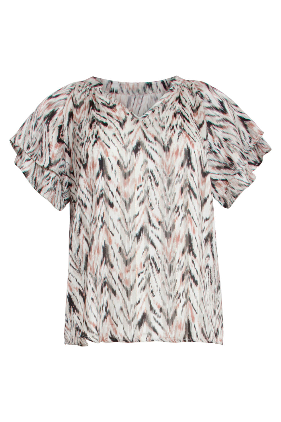 25079 Chiffon Top Met Grafisch Zigzag Print, | Off White - Muticolour