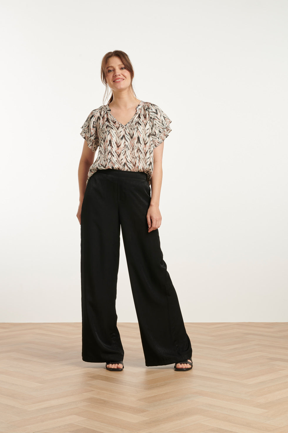 25079 Chiffon Top Met Grafisch Zigzag Print, | Off-White-Multicolour