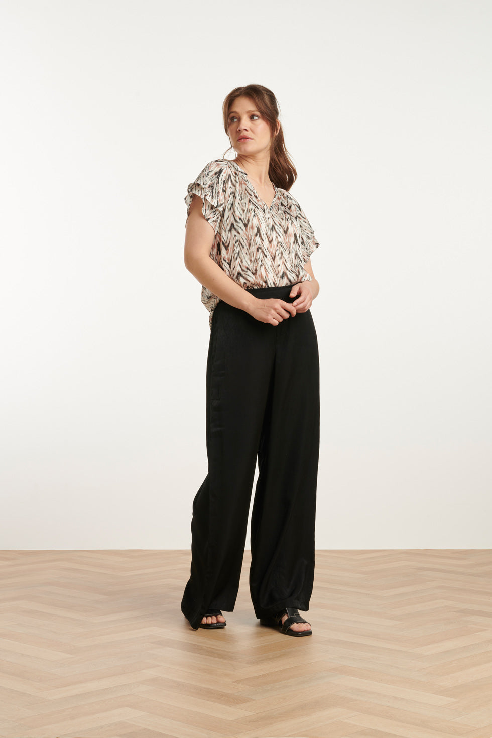 25079 Chiffon Top Met Grafisch Zigzag Print, | Off-White-Multicolour