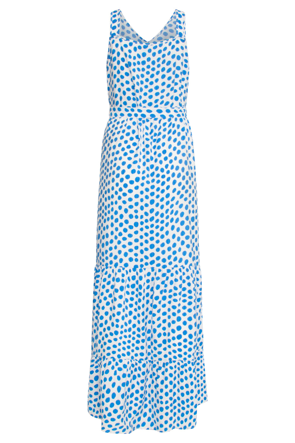 25084 Maxi Jurk Met Kobalt Polka Dot Print | White-Cobalt Blue