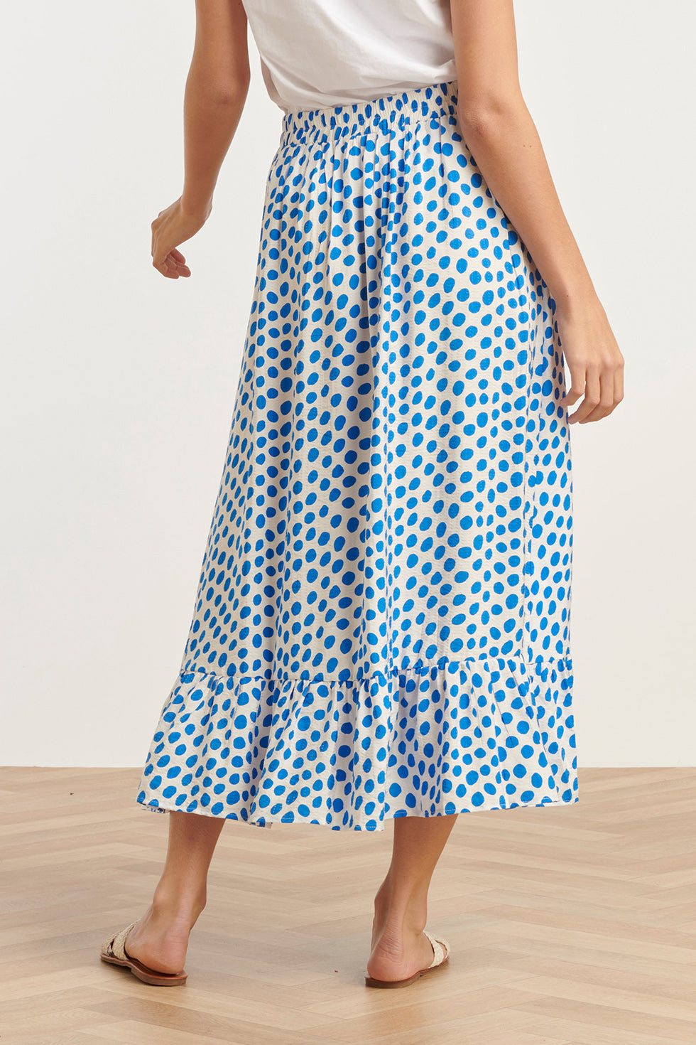 25085 Zomer Maxi Rok Met Polkadots | White-Cobalt Blue