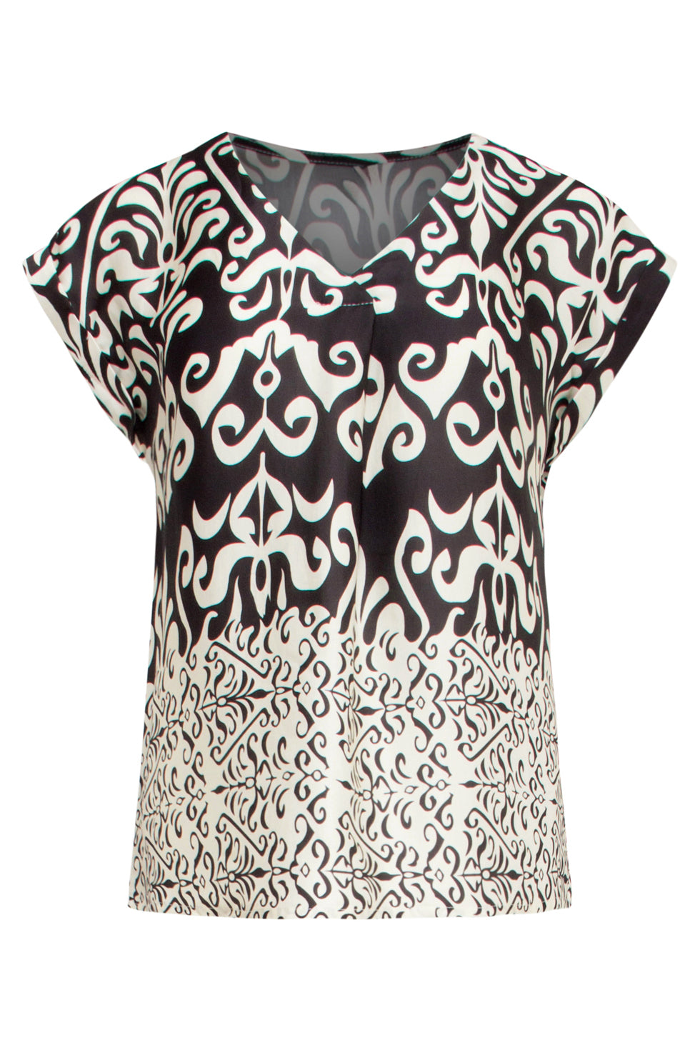 25088 -Te Satijnen Top Met Ornamentenprint | Off White - Black