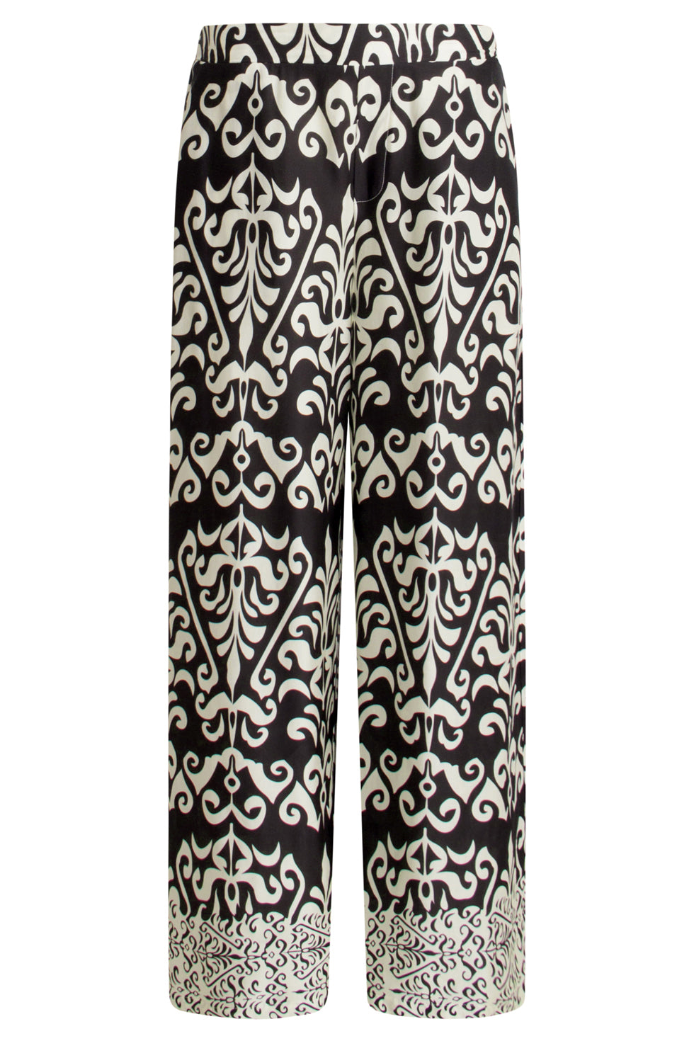 25089 E Te Satijnen Ornamentele Geprinte Broek | Off White - Black