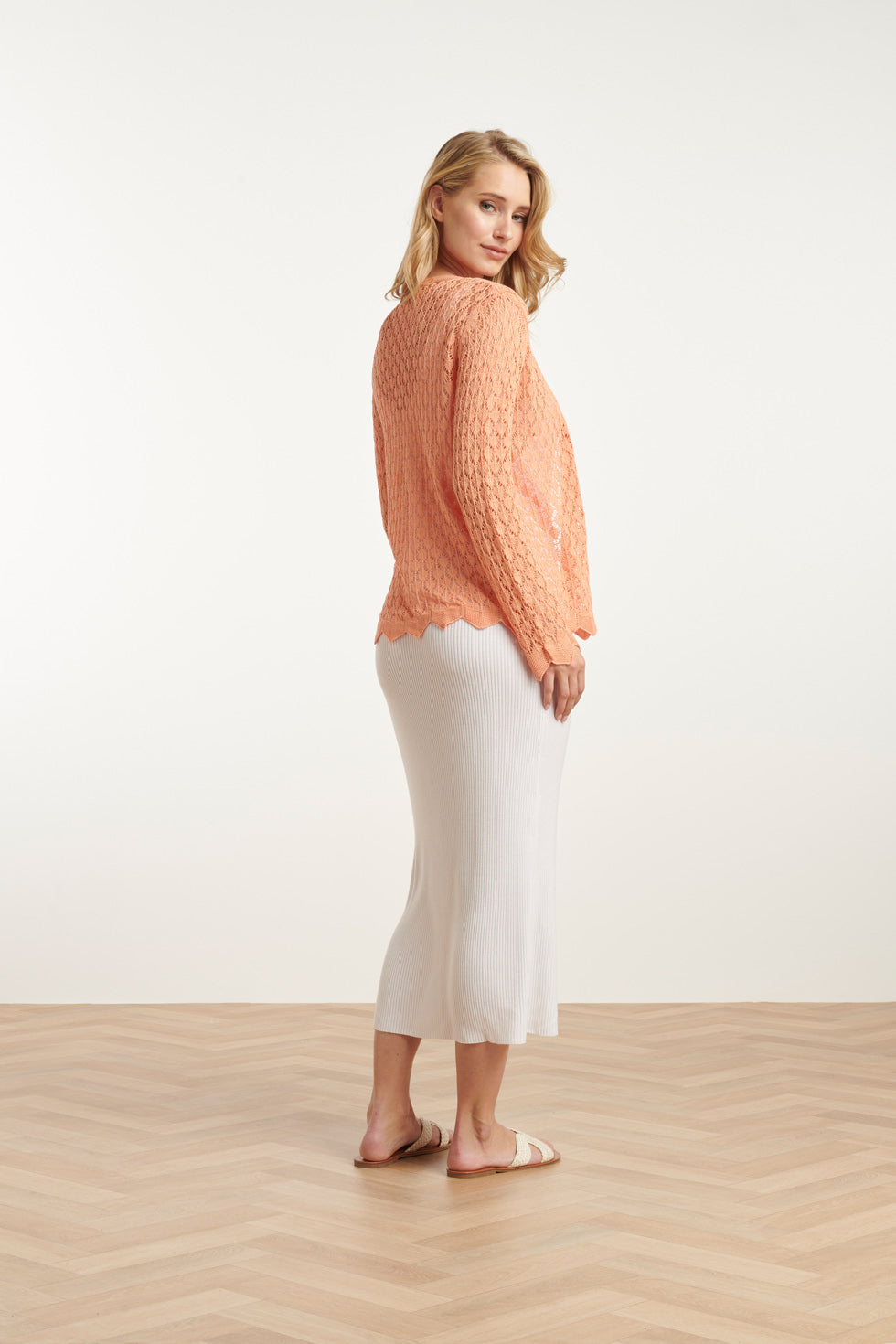 25095 Perzische Crochet Gebreide Cardigan | Peach
