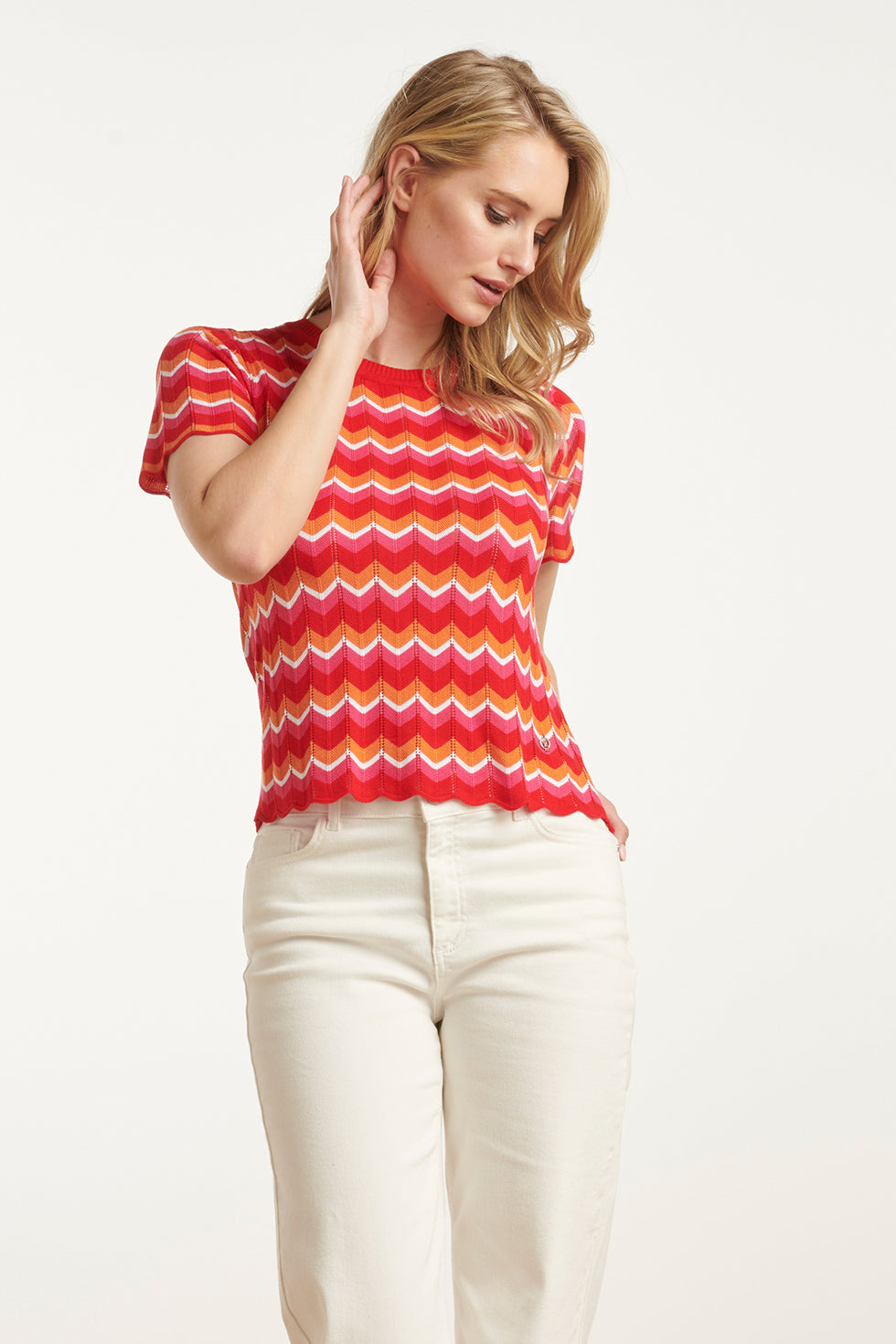 25097 Multicoloured Zigzag Knitted Top | Red-Multicolour