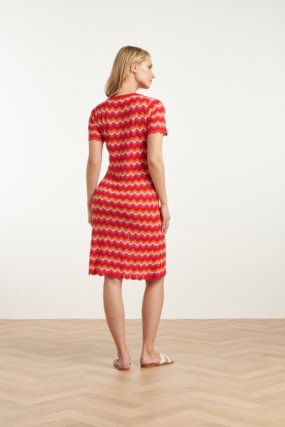 25098 Multicoloured Zigzag Knitted Jurk | Red-Multicolour