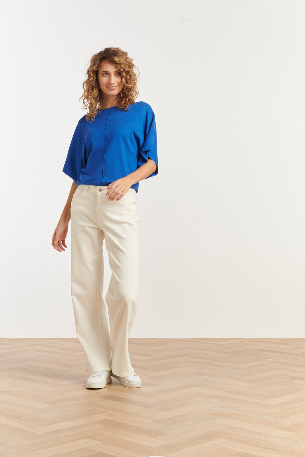 25103 Cobalt Losse Gebreide Top Met 3/4 Kimono Mouwen | Cobalt