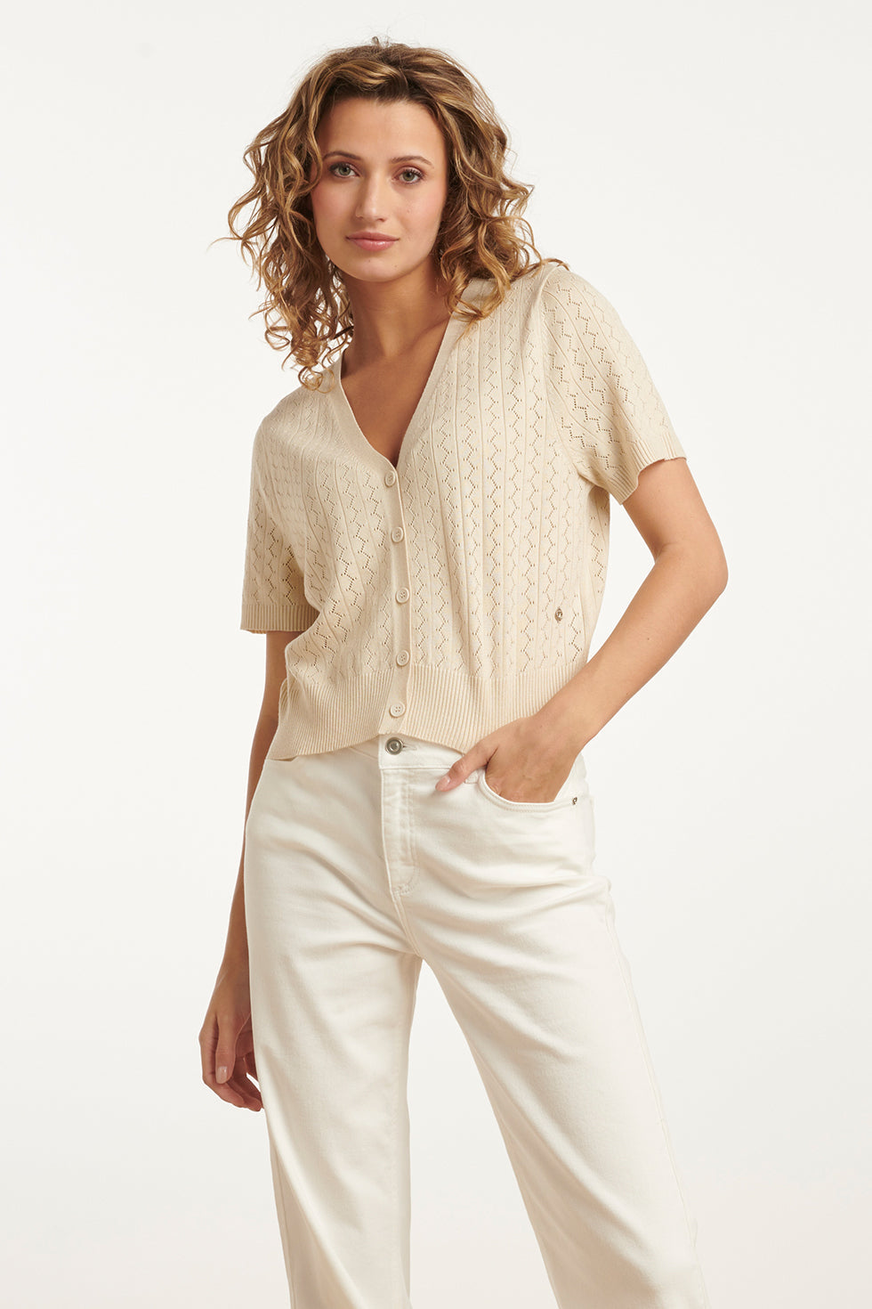 25104 Gebreid Kort Vest | Sand