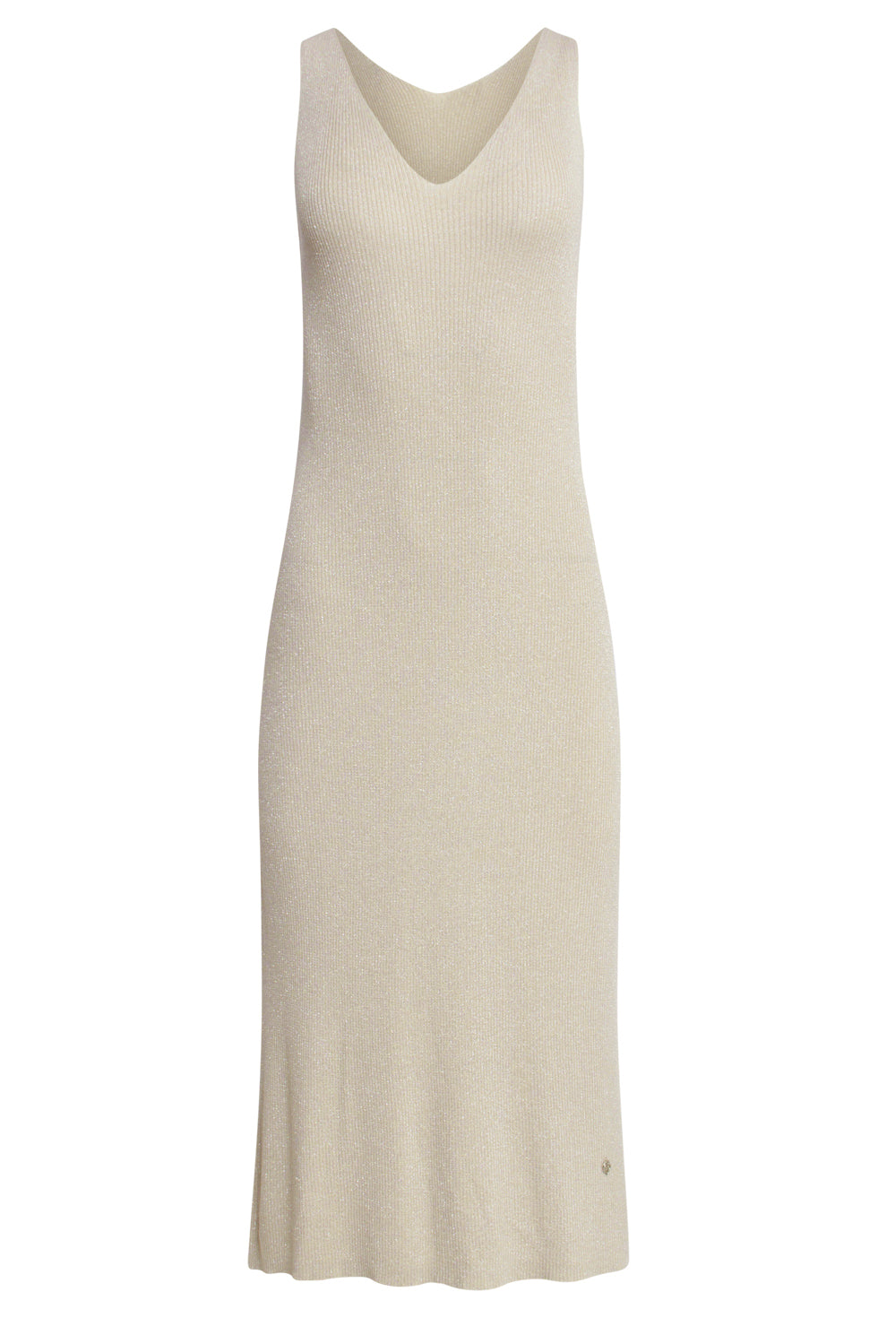 25106 Lurex Gebreide Strappy Midi-Jurk | Sand
