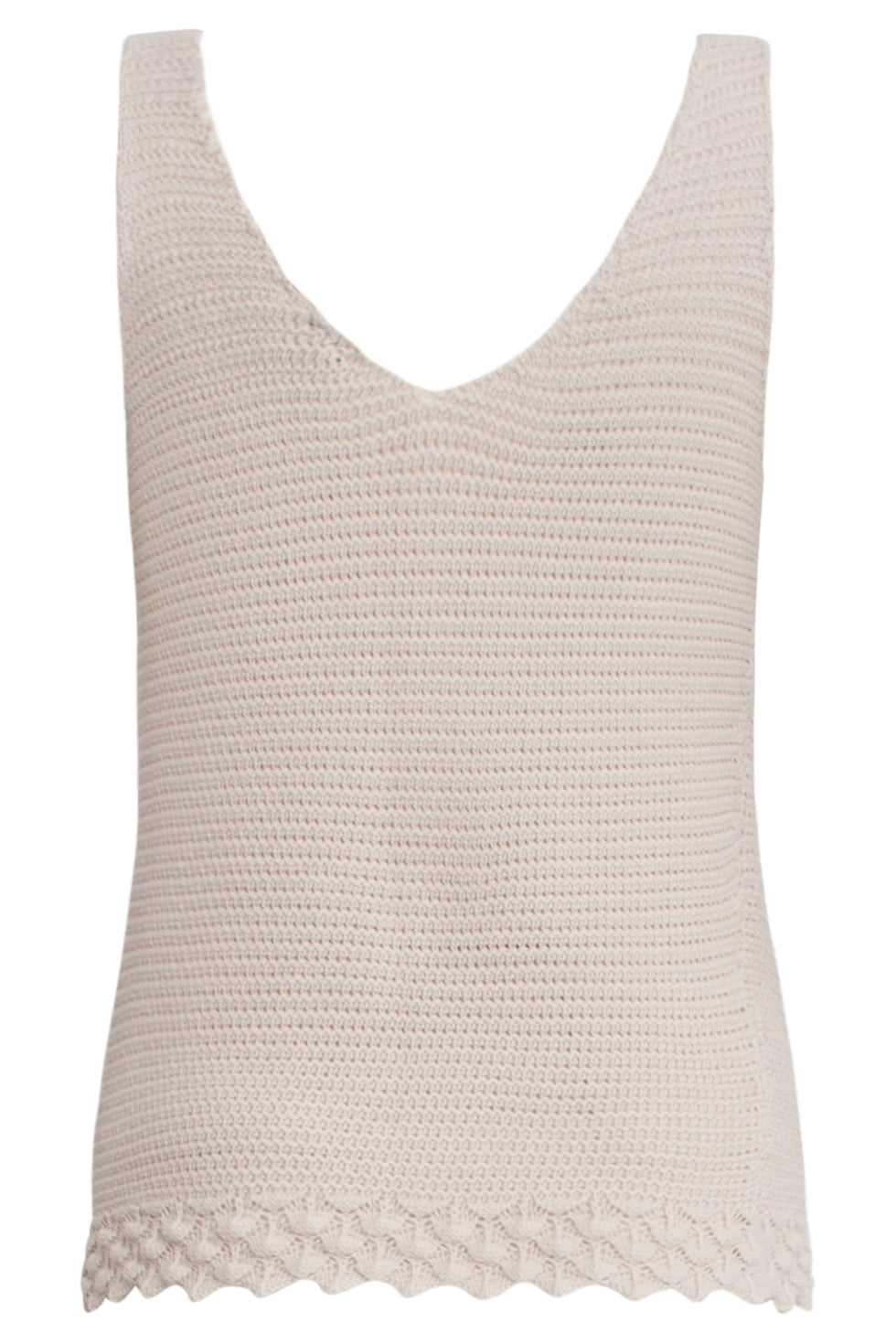 25107 E Gebreide Strappy Top Met Scallop Rand | Sand