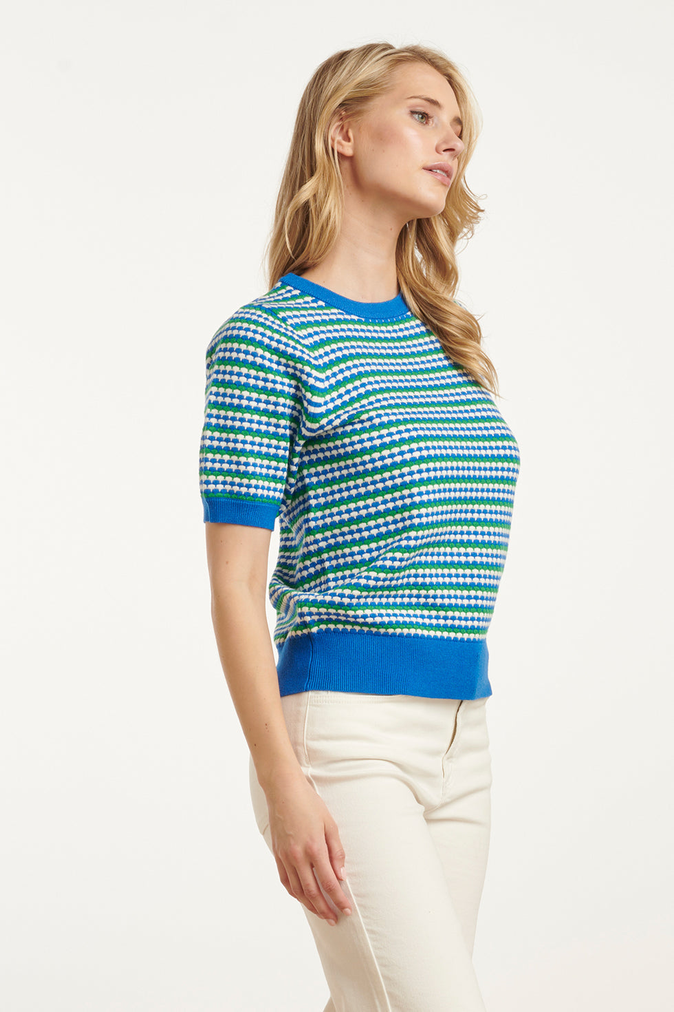 25108 Gebreide Top Met Puffy Mouwenkobalt, Fel | Cobalt-Green