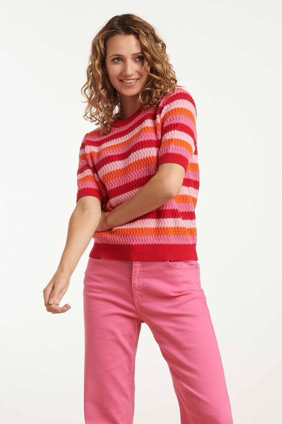 25110 Gebreide Trui Met , Tinten, Colourblock | Red-Multicolour