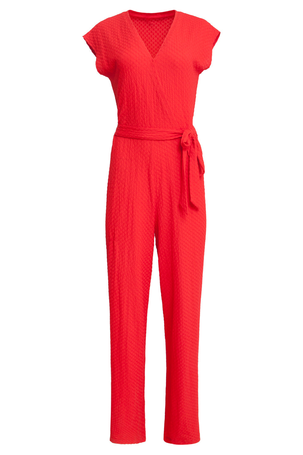 25116 Stretchy Crinkle Jumpsuit | Red