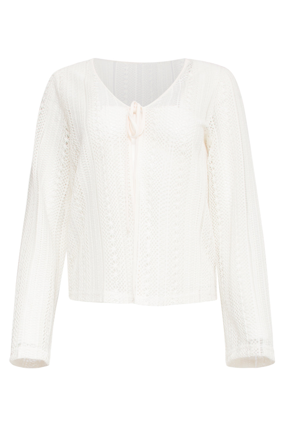 25121 Lace Cardigan Met Striksluiting | White