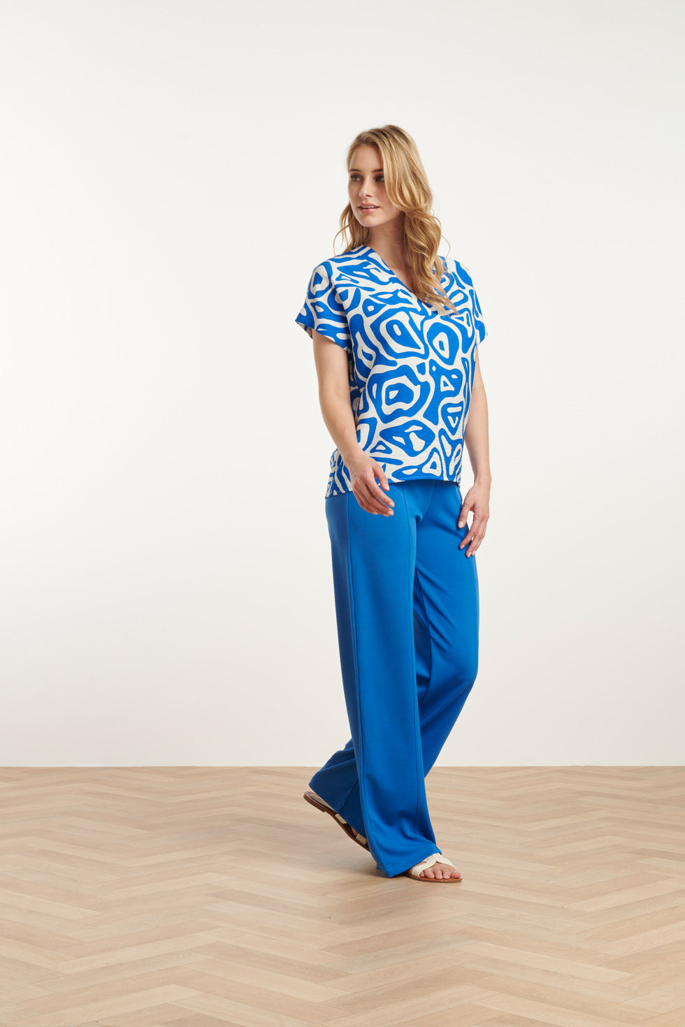 25140 Cobalt Wide Straight Leg Stretch Broek | Cobalt Blue