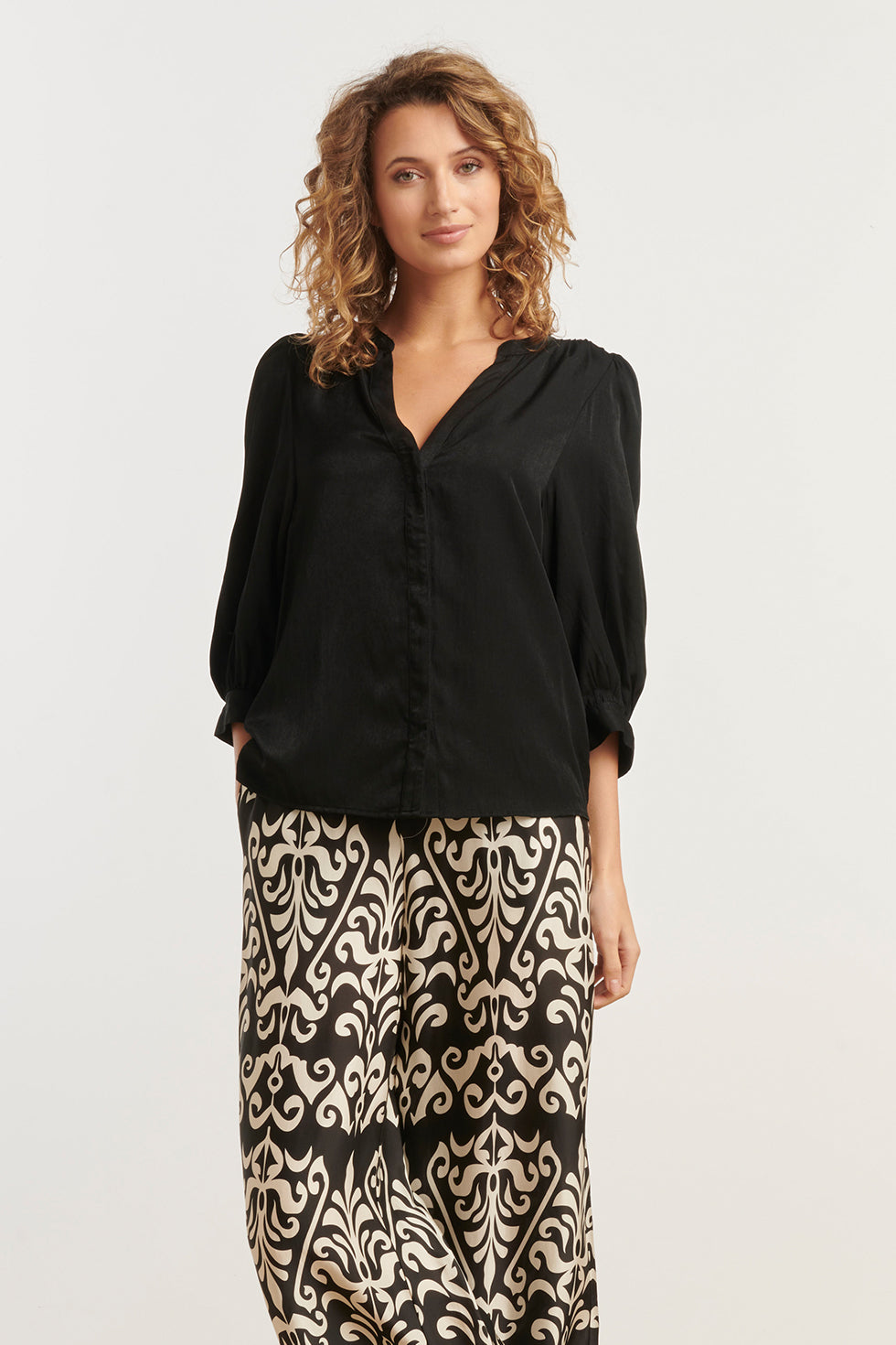 25142 E Rayon Satijnen Blouse | Black