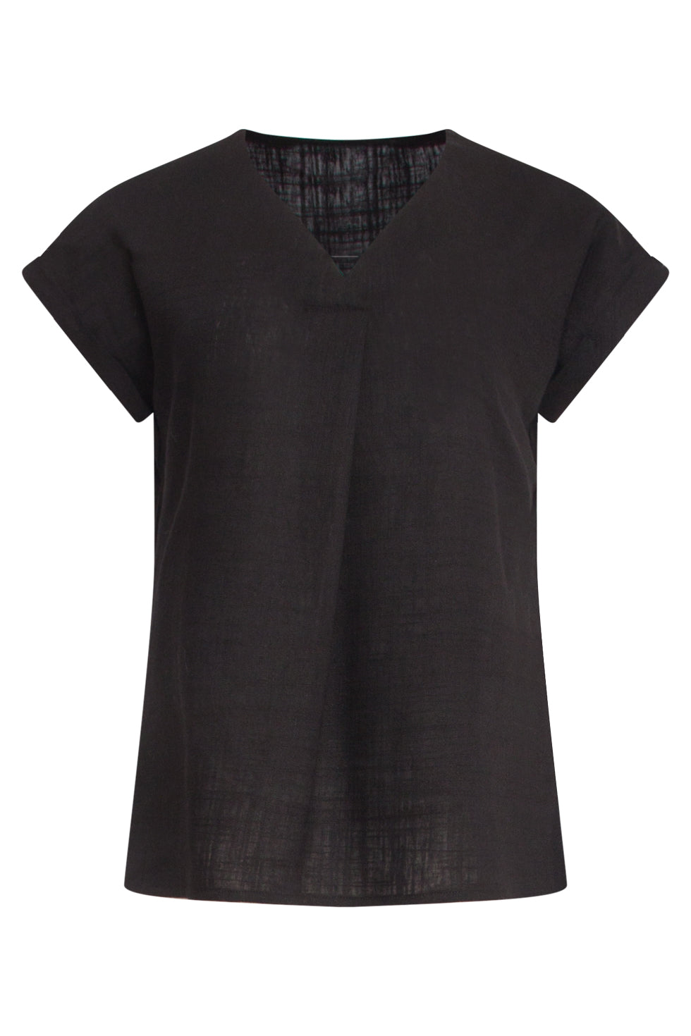 25148 E Linnen Top Met V-Hals | Black