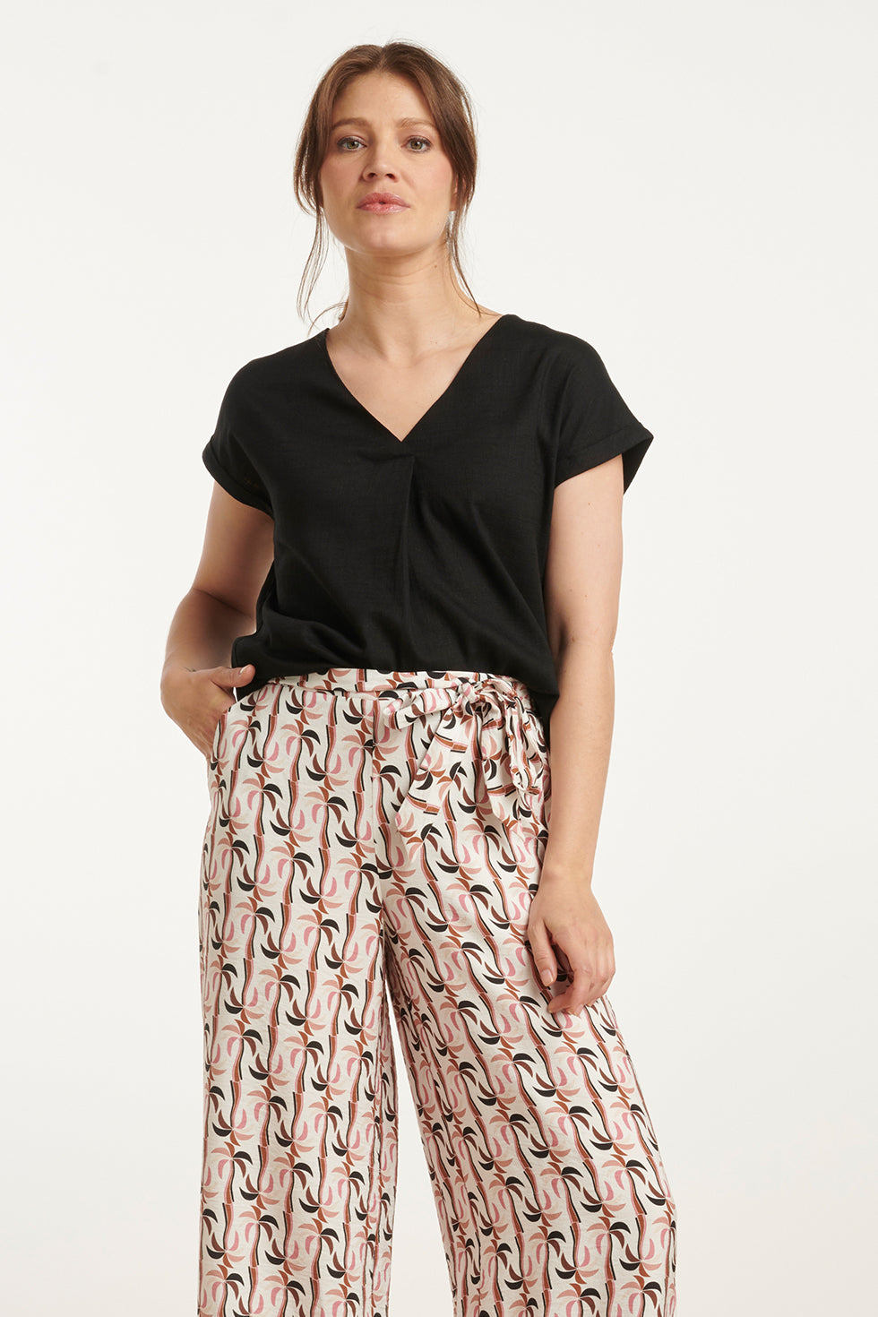 25148 E Linnen Top Met V-Hals | Black
