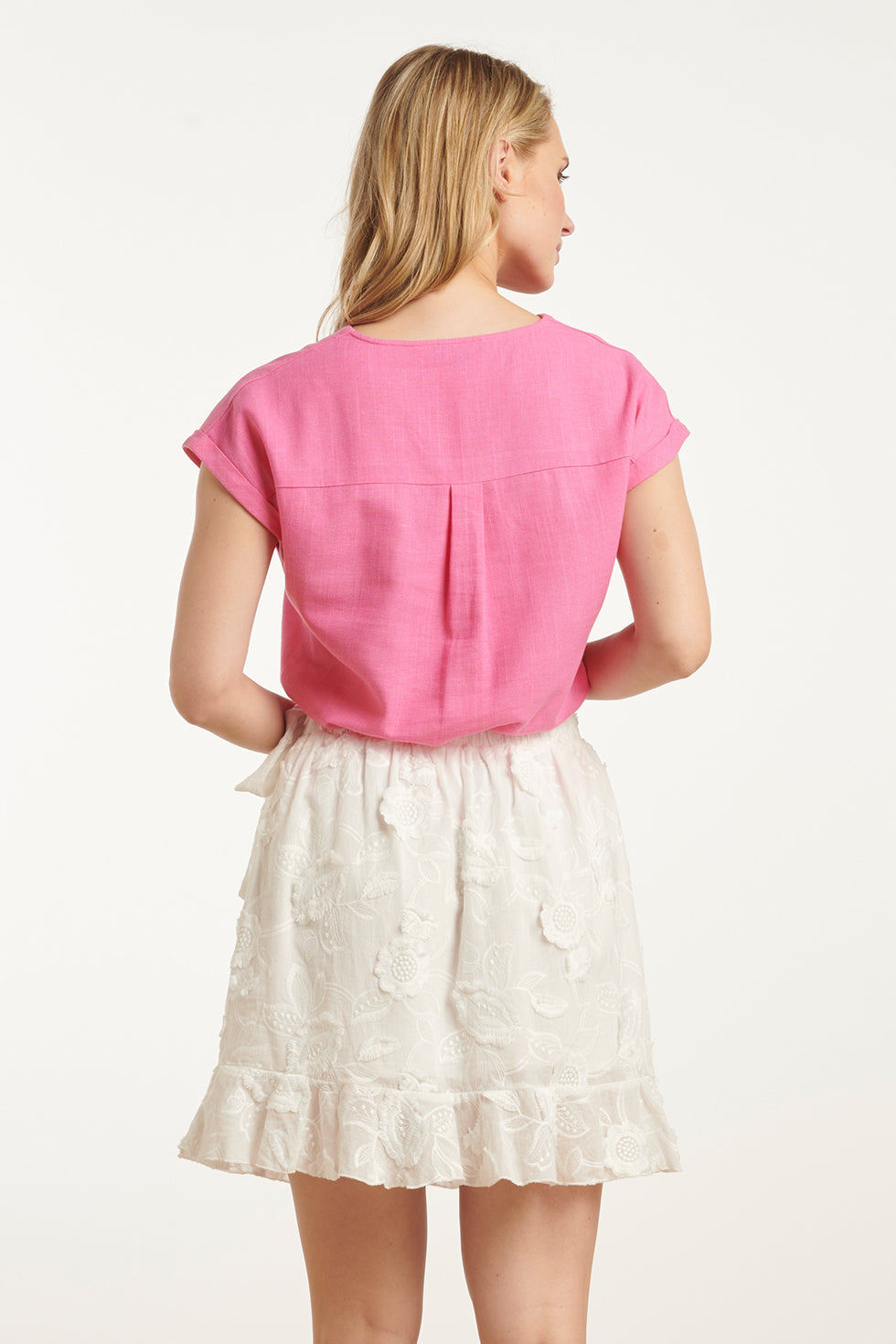 25148 Linnen Top Met V-Hals | Pink