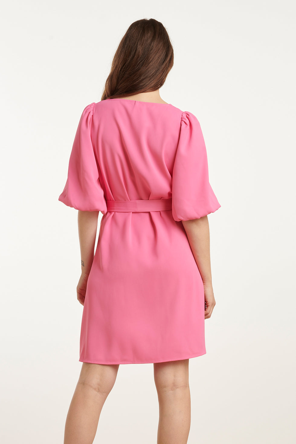 25152 Balloon Sleeve Kort Jurk | Pink