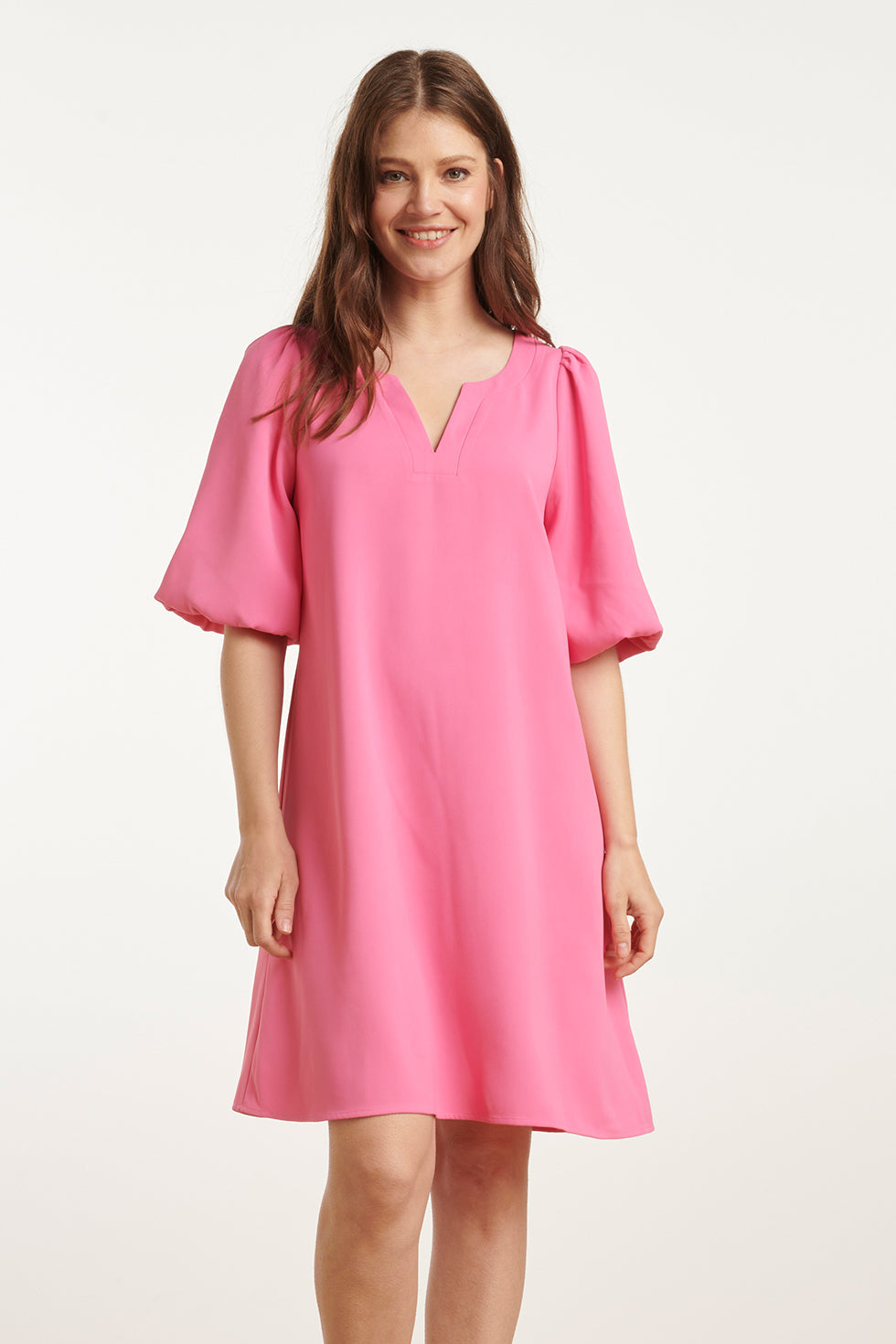 25152 Balloon Sleeve Kort Jurk | Pink