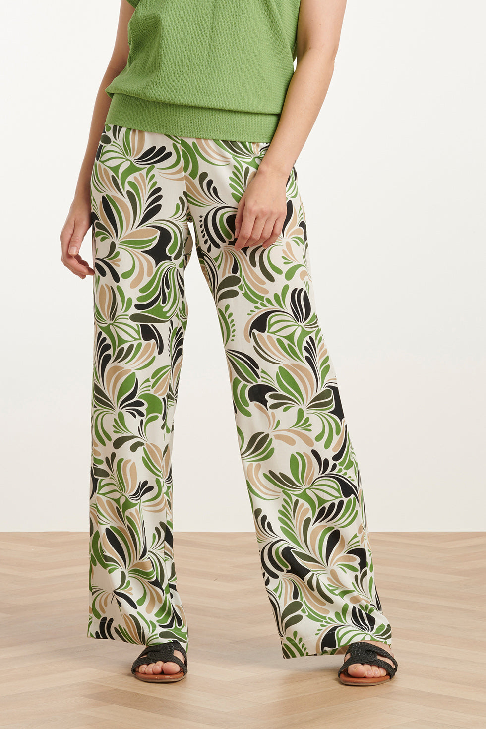 25153 Te Grafische Geprinte Broek | Sand-Light Green