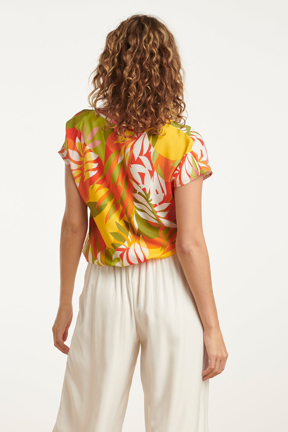 25156 Multicoloured Bladprint Top Met V-Hals | Muticolour