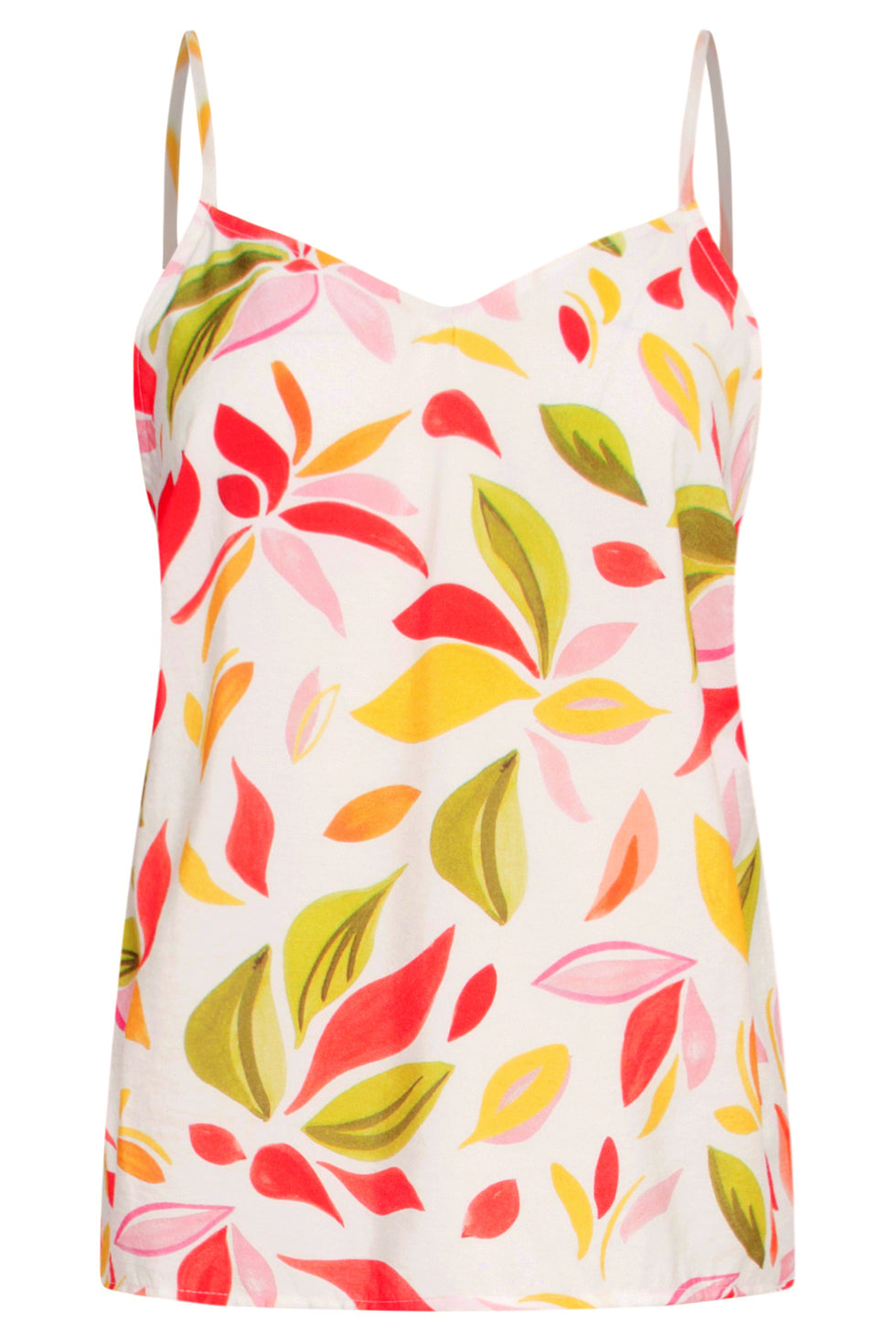 25158 Top Met Multi Bladerenprint | White-Multicolour