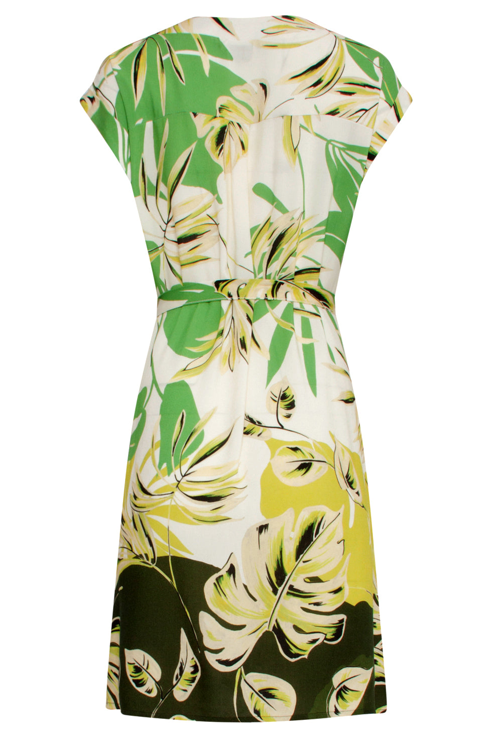 25162 Off White Bladprint Jurk Met V-Hals | Army-Light Green