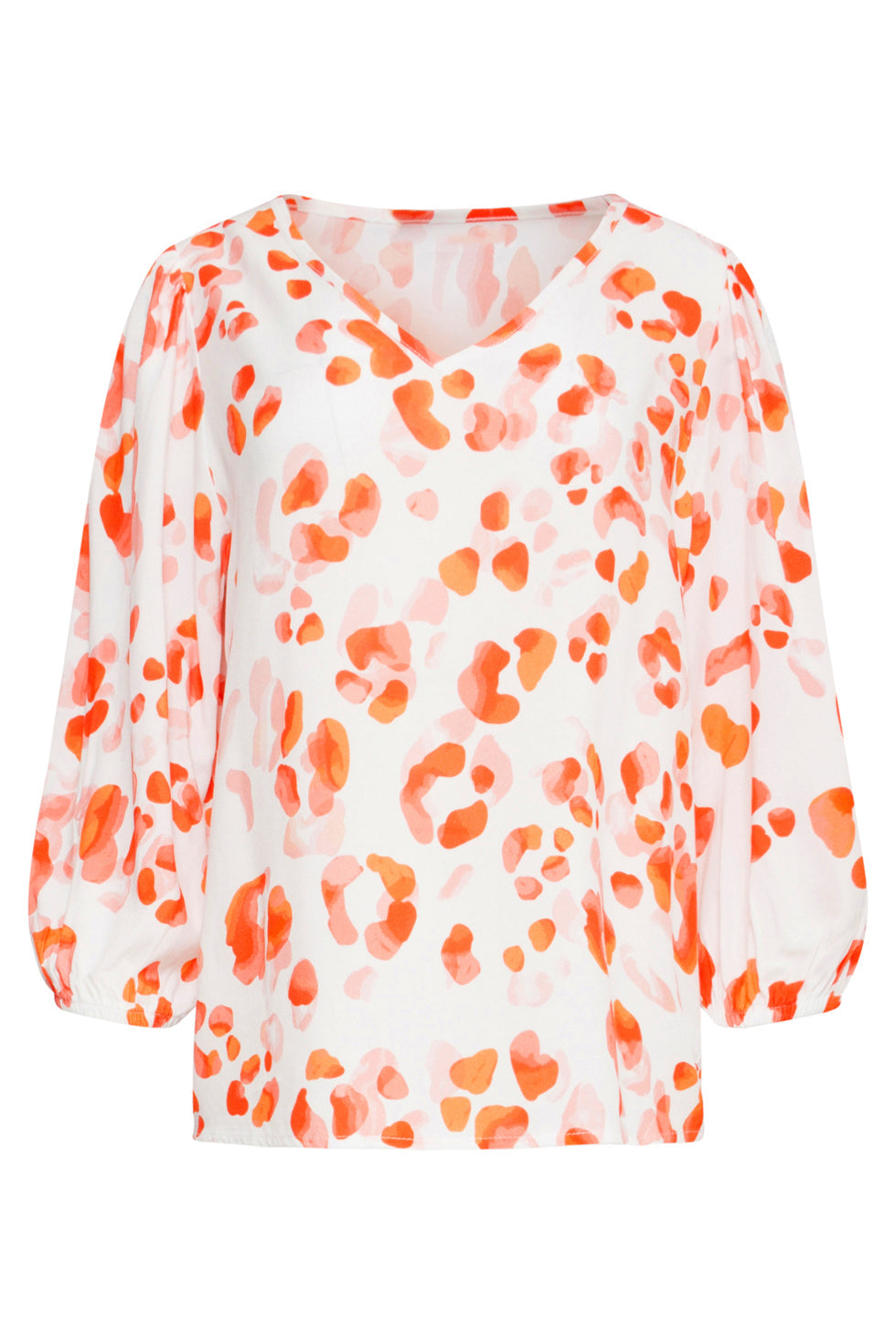 25164 Perzik Animal Print Top Met V-Hals | Orange - Black