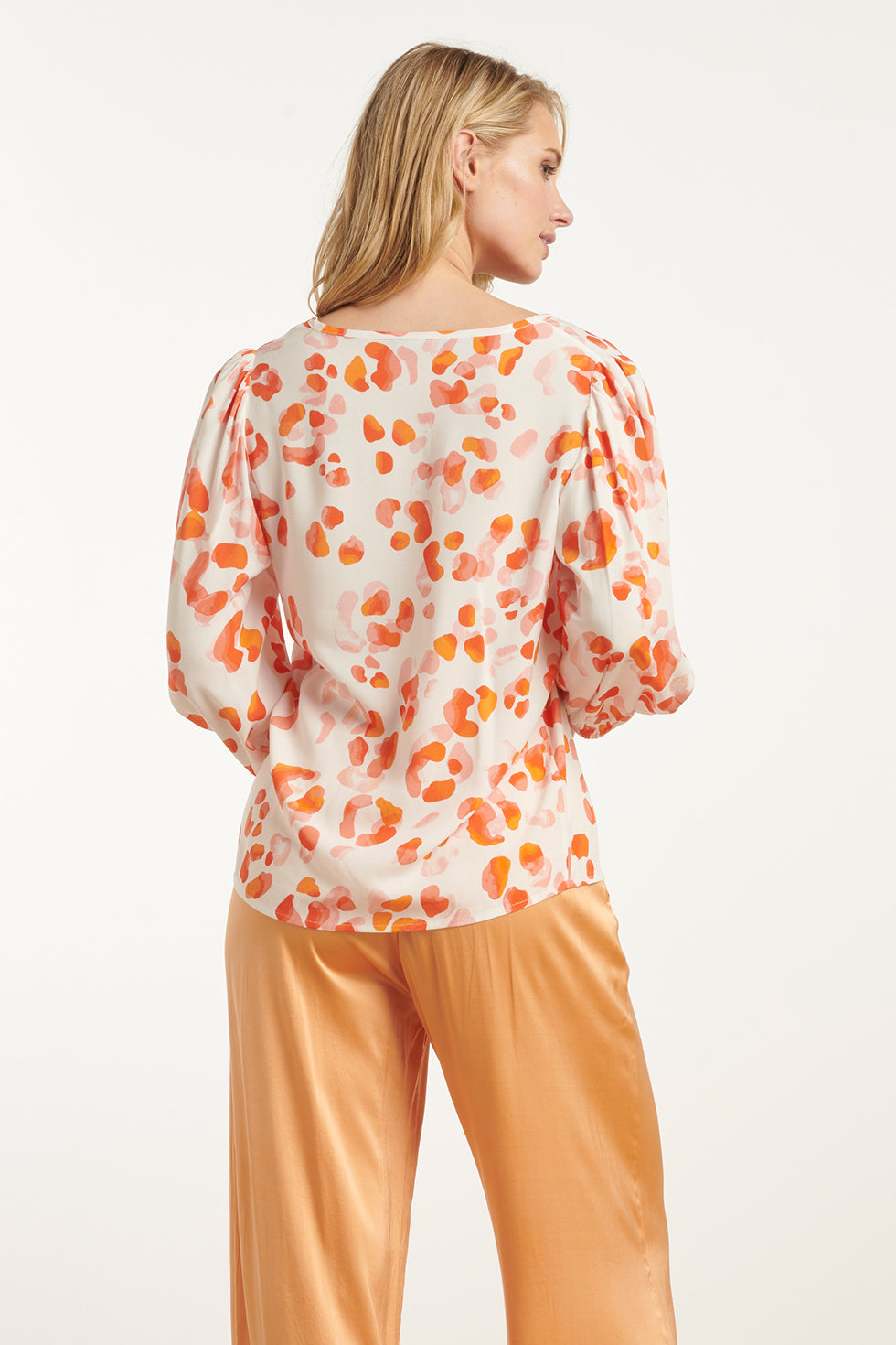 25164 Perzik Animal Print Top Met V-Hals | Orange-Multicolour