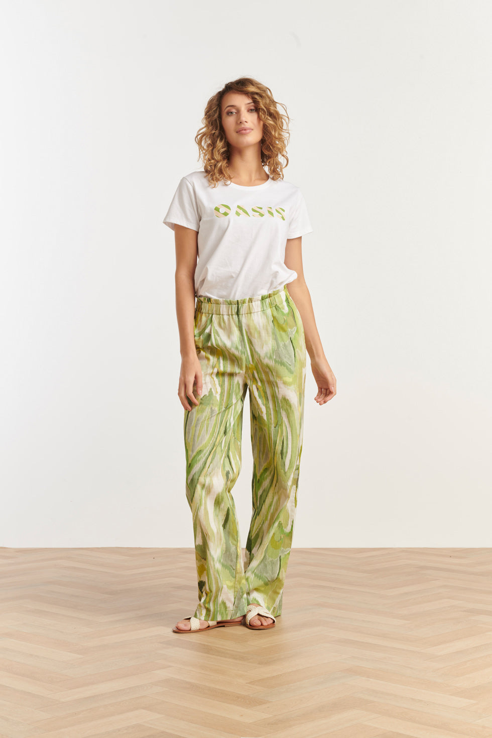 25165 Multicolour Abstract Print Broek | Light Green-Multicolour
