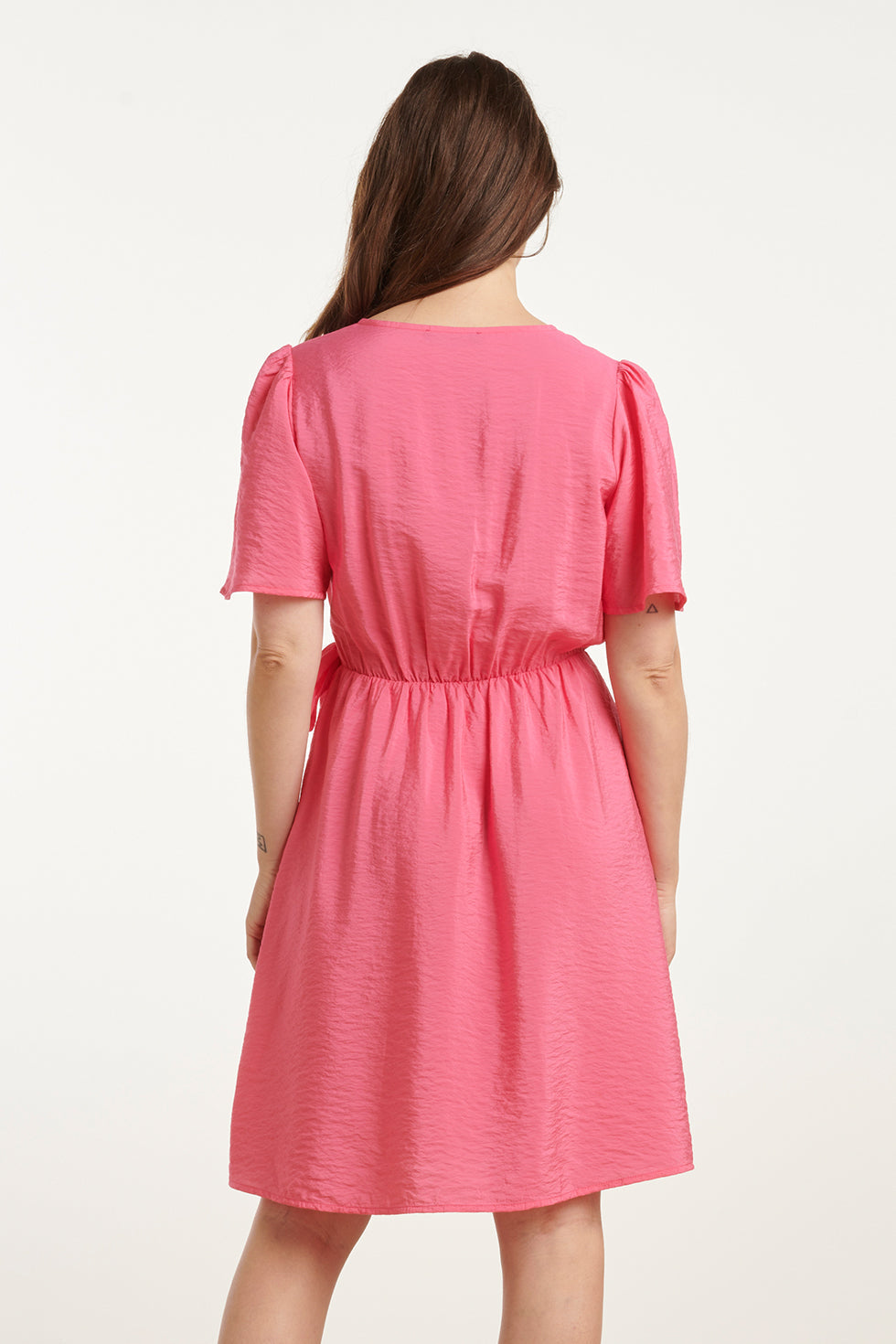 25170 Fuchsia Zomerjurk Met Overlap V-Hals | Pink