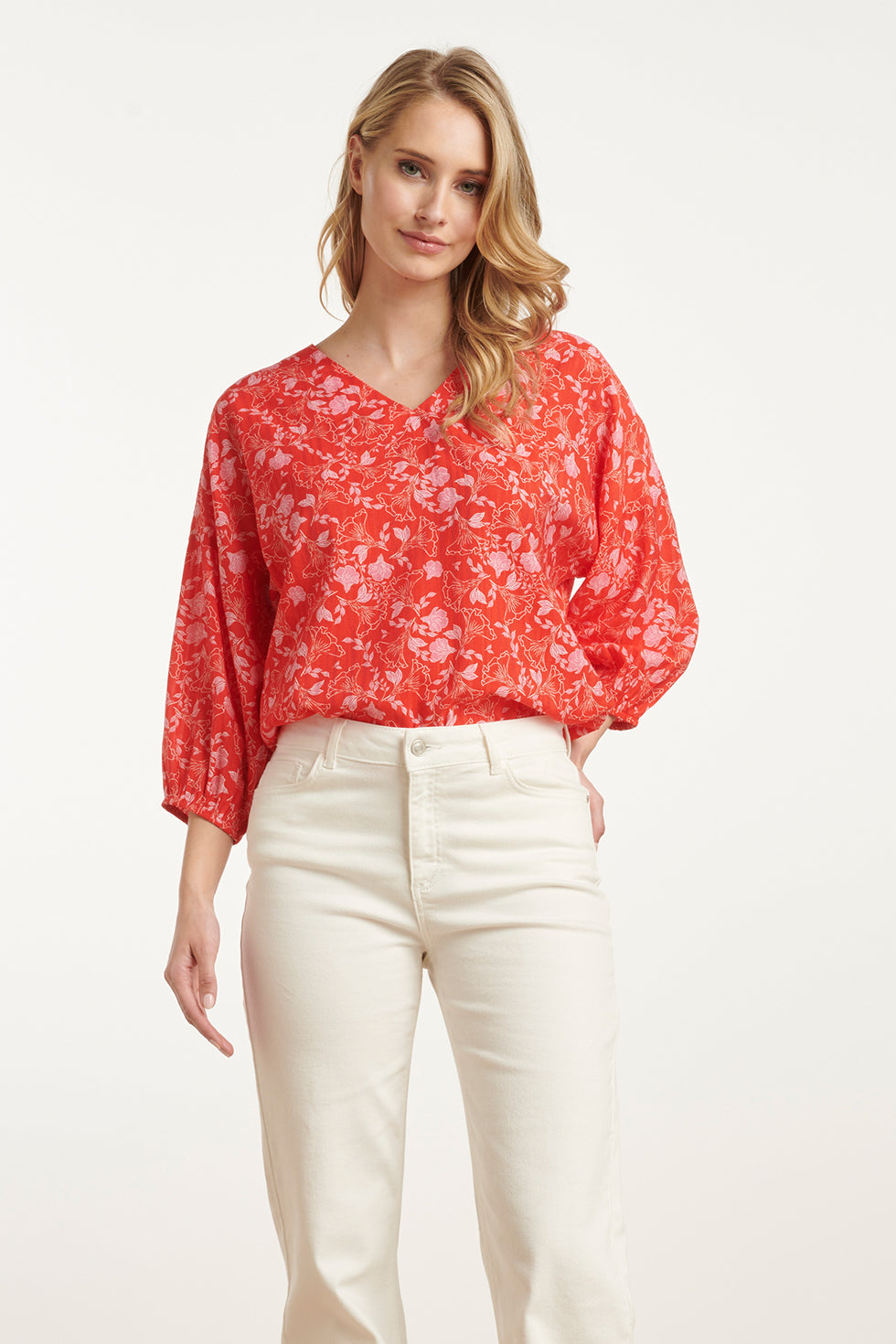 25186 Baby Bloemenprint Top | Red - Muticolour