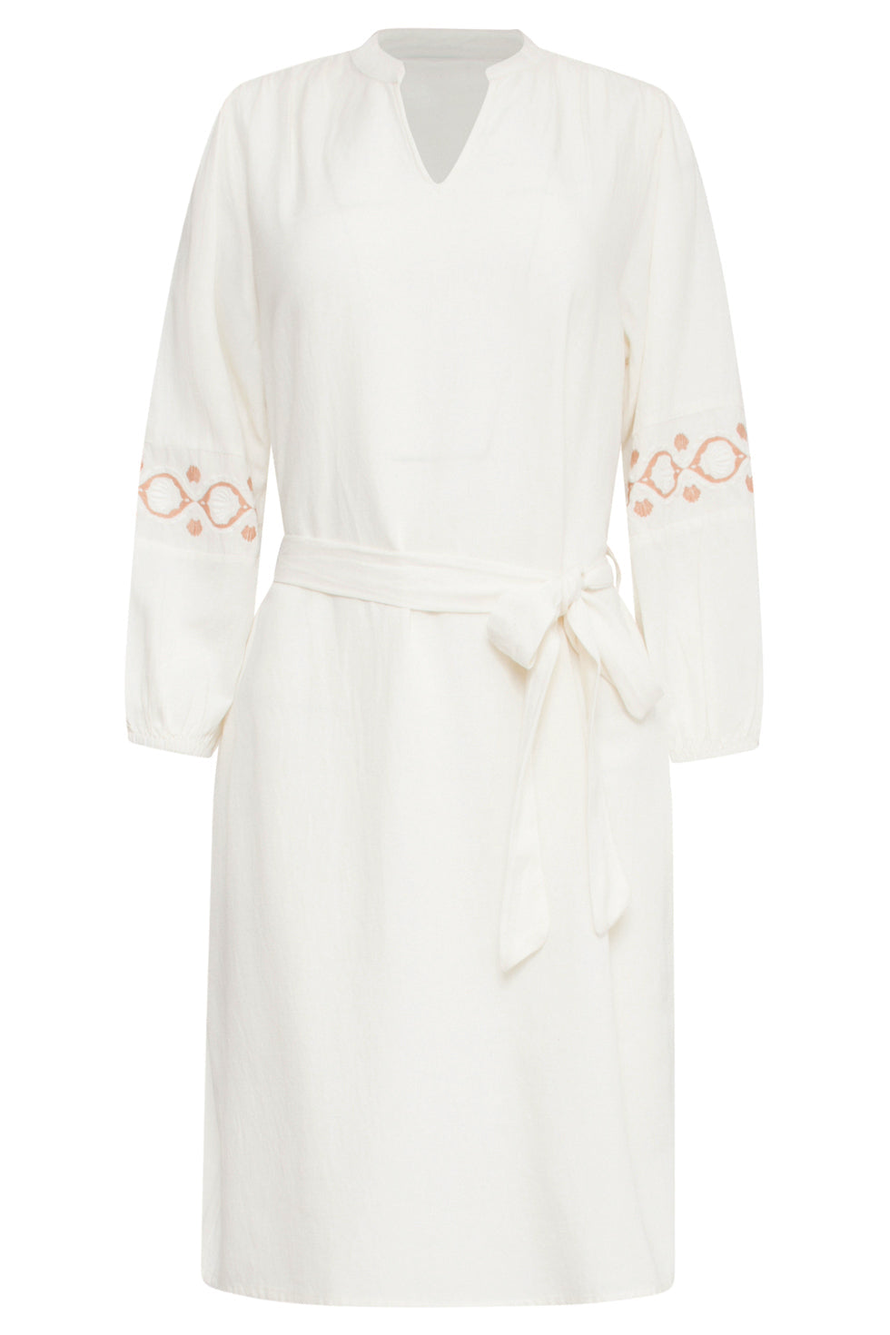 25195 Off White Jurk Met Geborduurde Mouwen | Off White - Sand