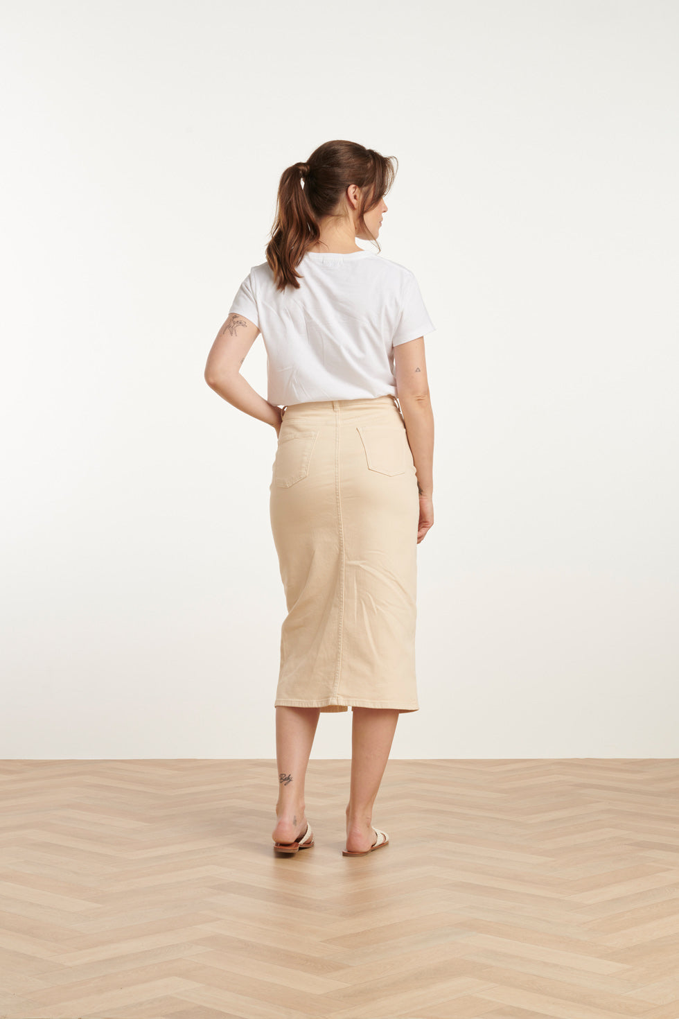 25205 E Denim Midi-Rok | Sand