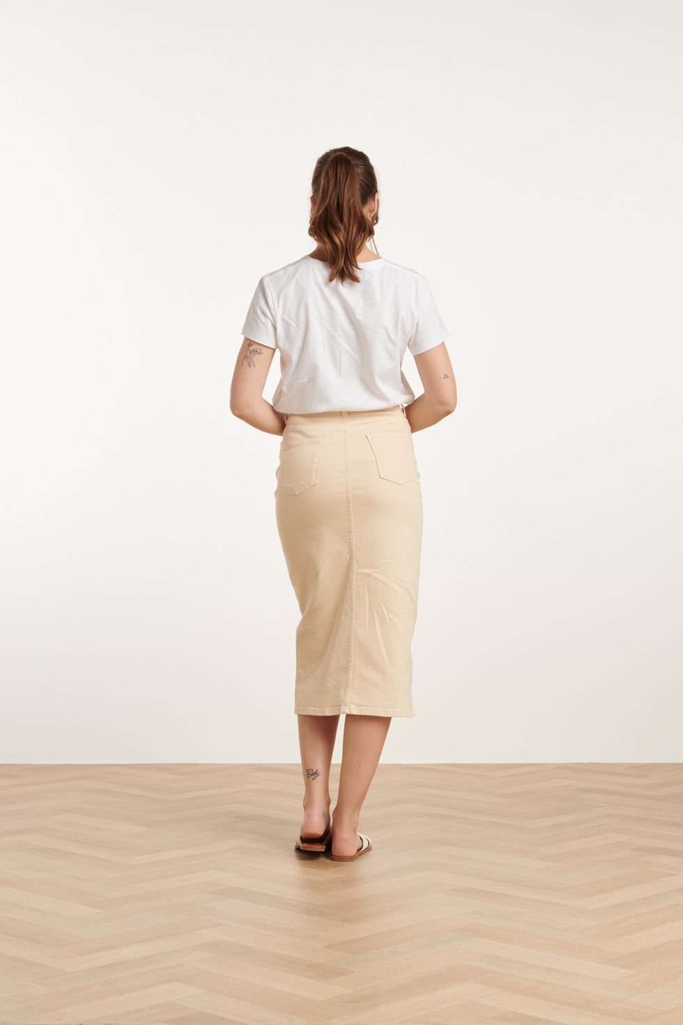 25205 E Denim Midi-Rok | Sand