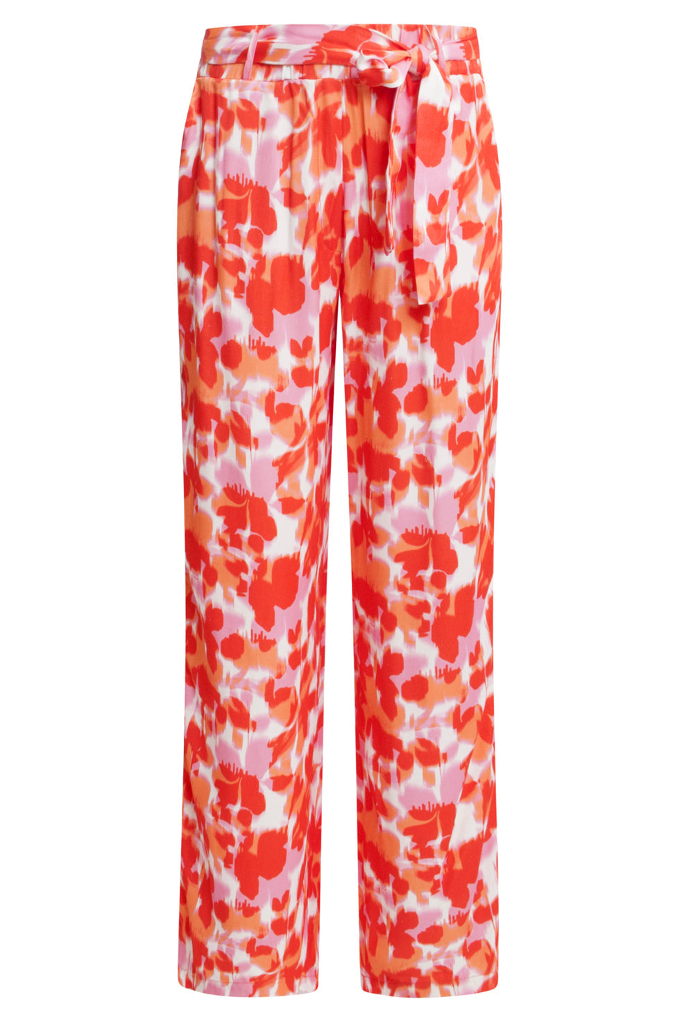 25209 Satijnen Broek Met Peach Bloemenprint | Peach-Multicolour