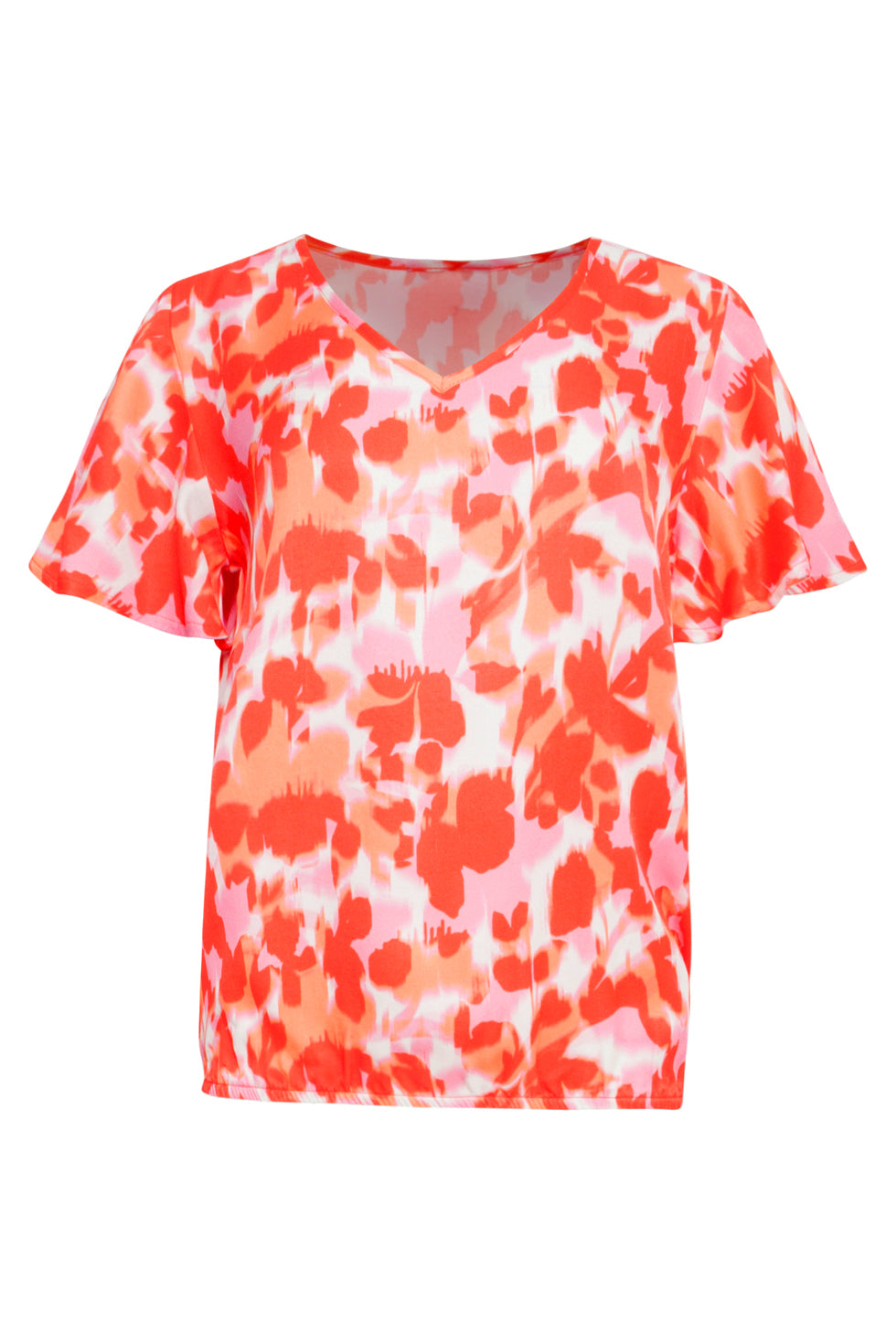 25210 Satijnen Top Met Peach Bloemenprint | Peach - Muticolour