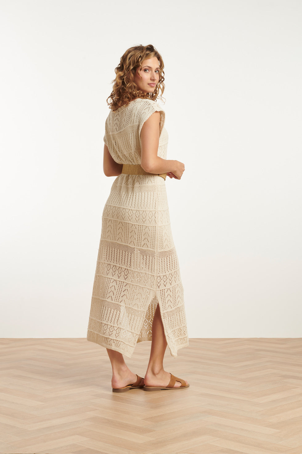 25214 Off White Crochet Midi Jurk | White
