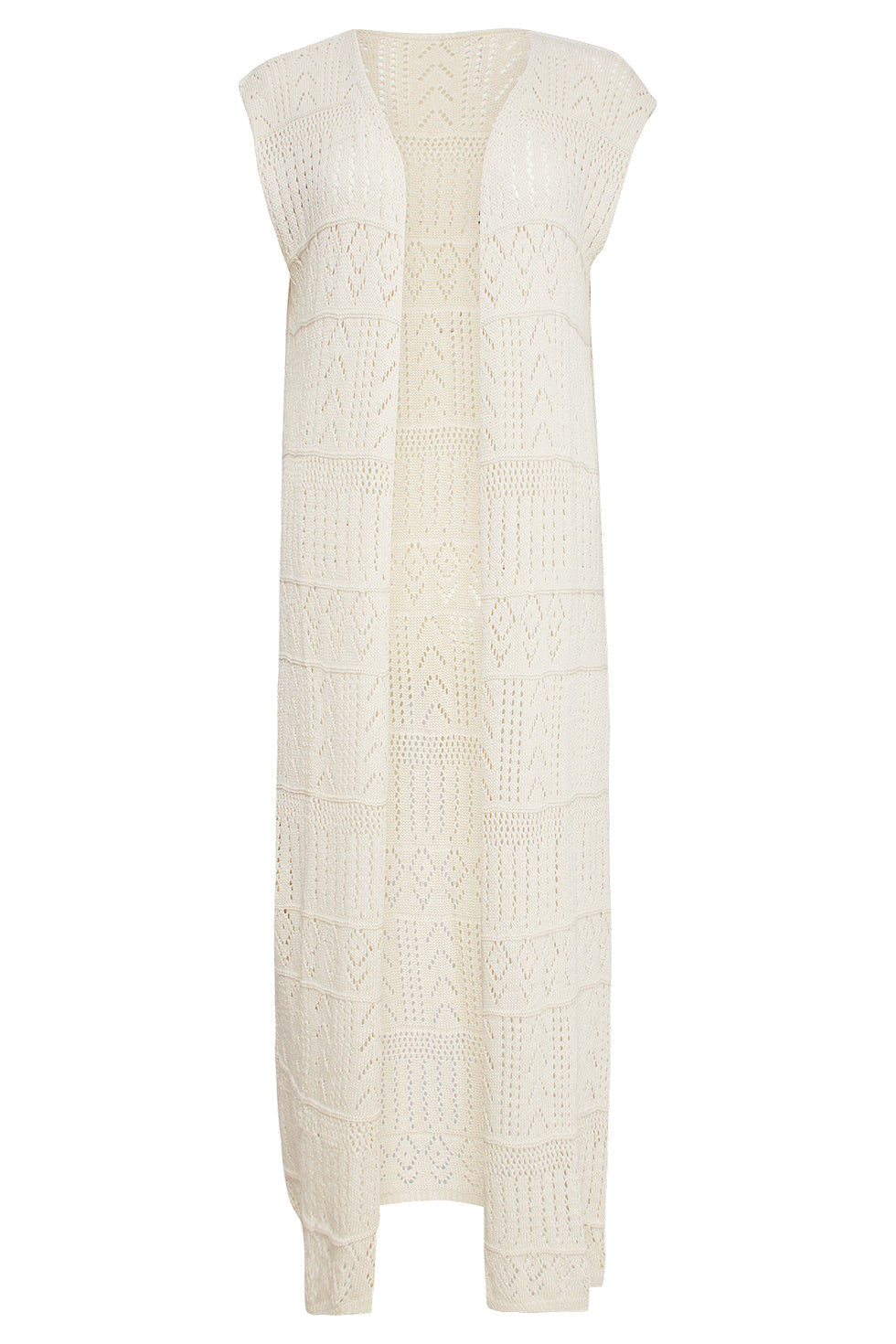 25216 Off White Crochet Midi Cardigan | White