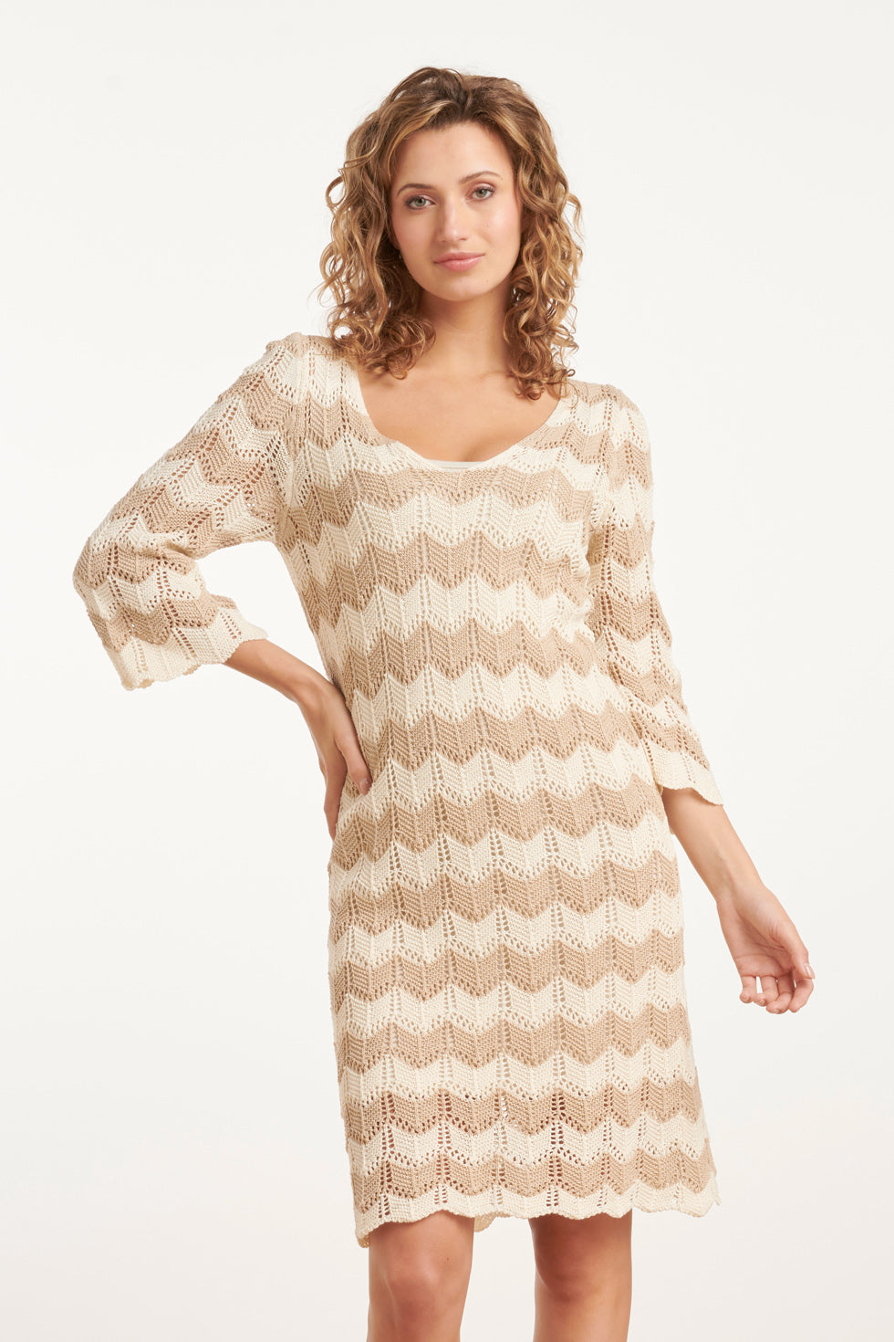 25219 E Zigzag Crochet Jurk | Sand-Off White