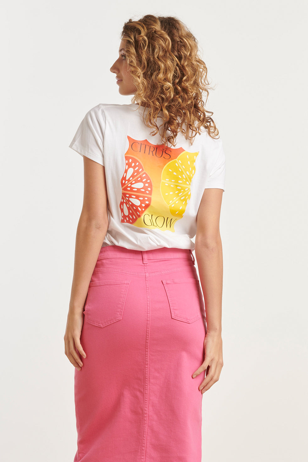 25227 Te Katoenen T-Shirt Met Citrus Glow Print | White - Muticolour