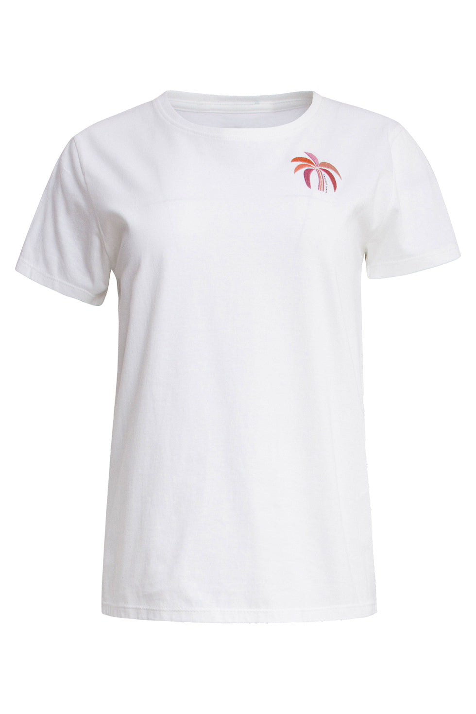 25229 Te Katoenen T-Shirt Met Palm Printborduurwerkperzik | White-Multicolour